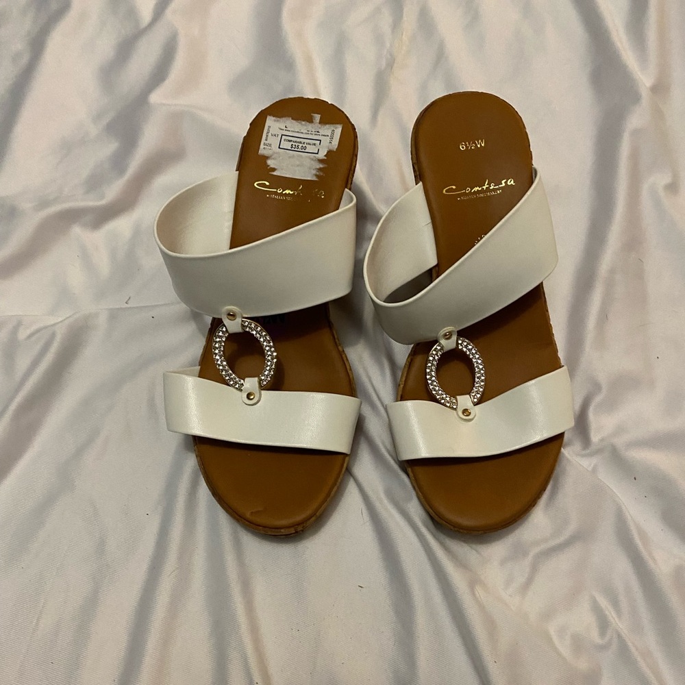 Contesa wedge high heel slip on size 6 1/2 M white